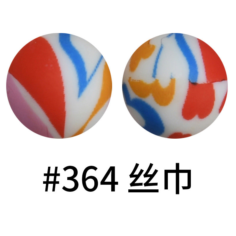 Wholesale 50pcs 16mm Print Silicone Beads Colorful Silicone Water Transfer Beads